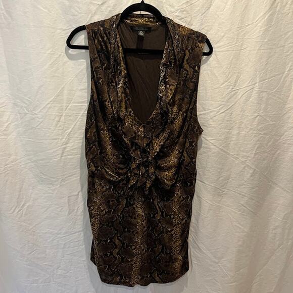 Vintage Kenneth Cole New York Animal Snake Skin Print Rucched Sleeveless V Neck - Picture 1 of 7